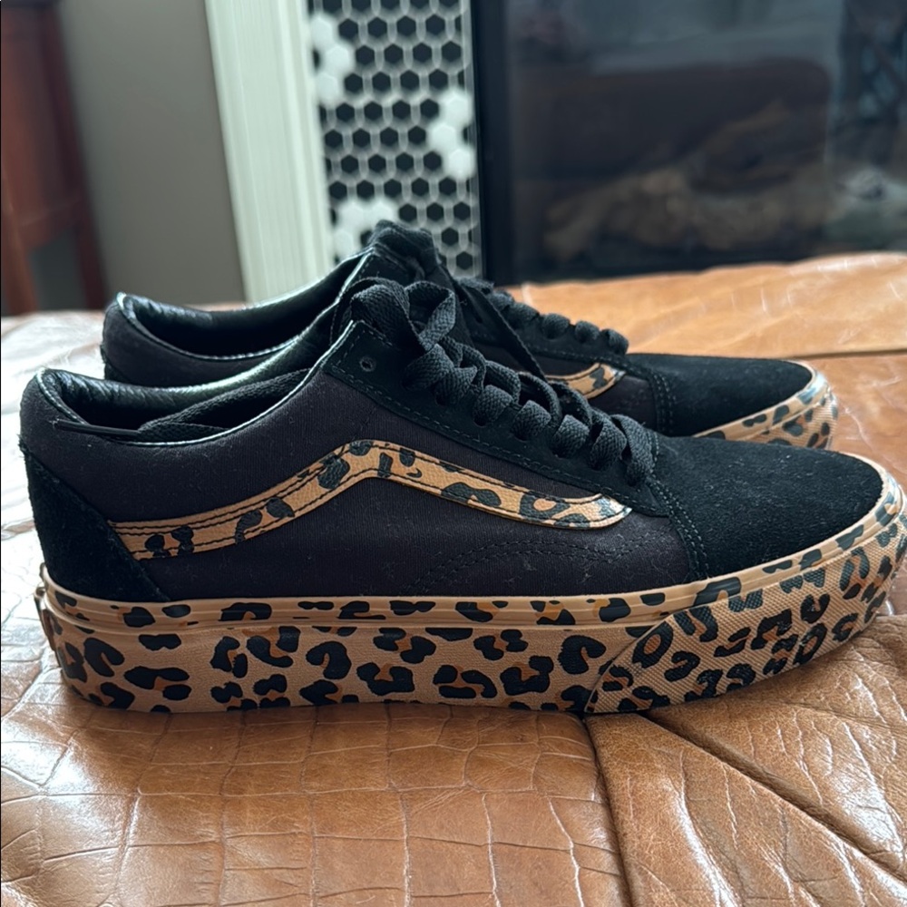 Vans Women's Black and Leopard Sneakers